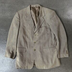 Plaid Blazer Jacket Mens 44 Brown Check Sport Coat 3 Button Classic Business